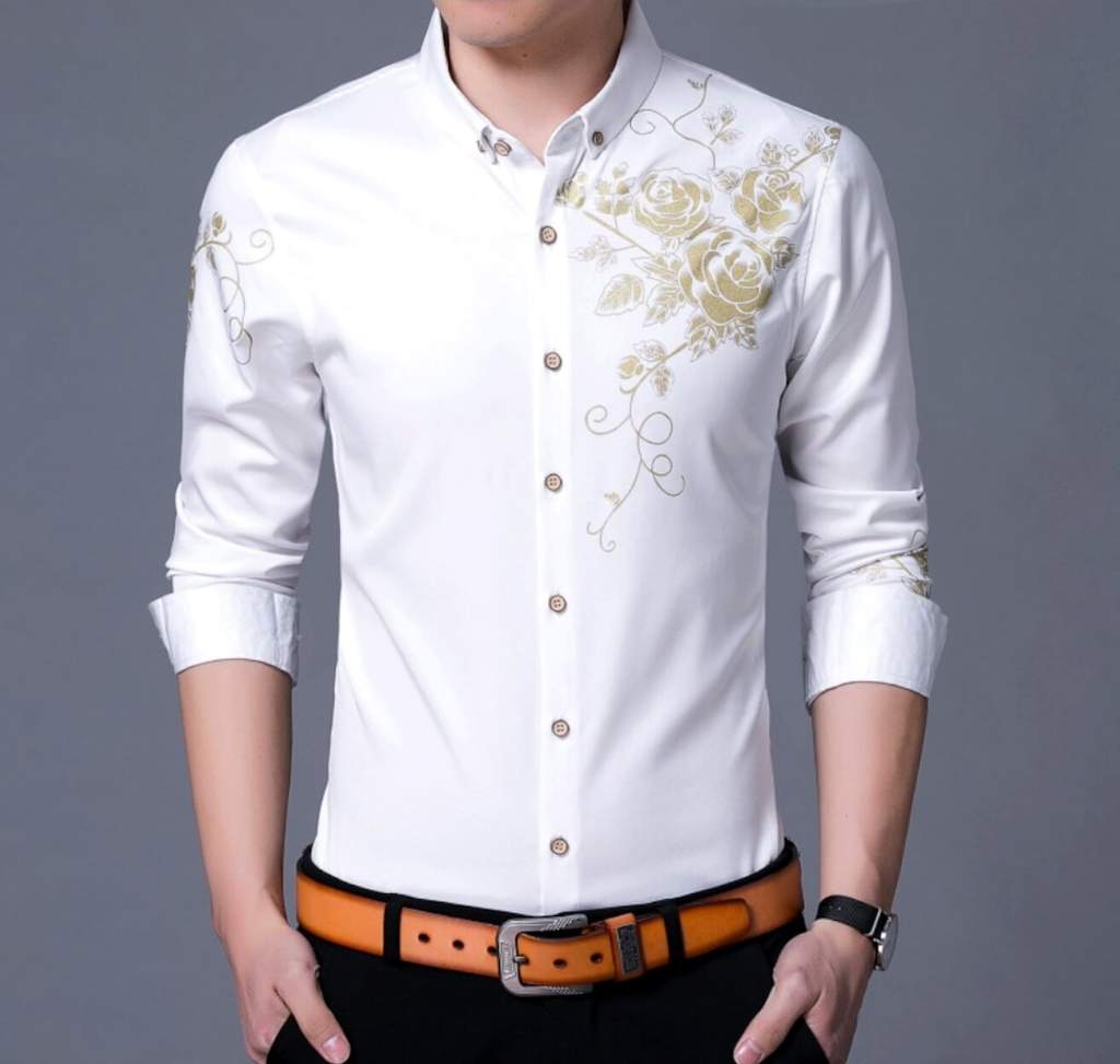 Mens Slim Fit Long Sleeve Floral Shirt